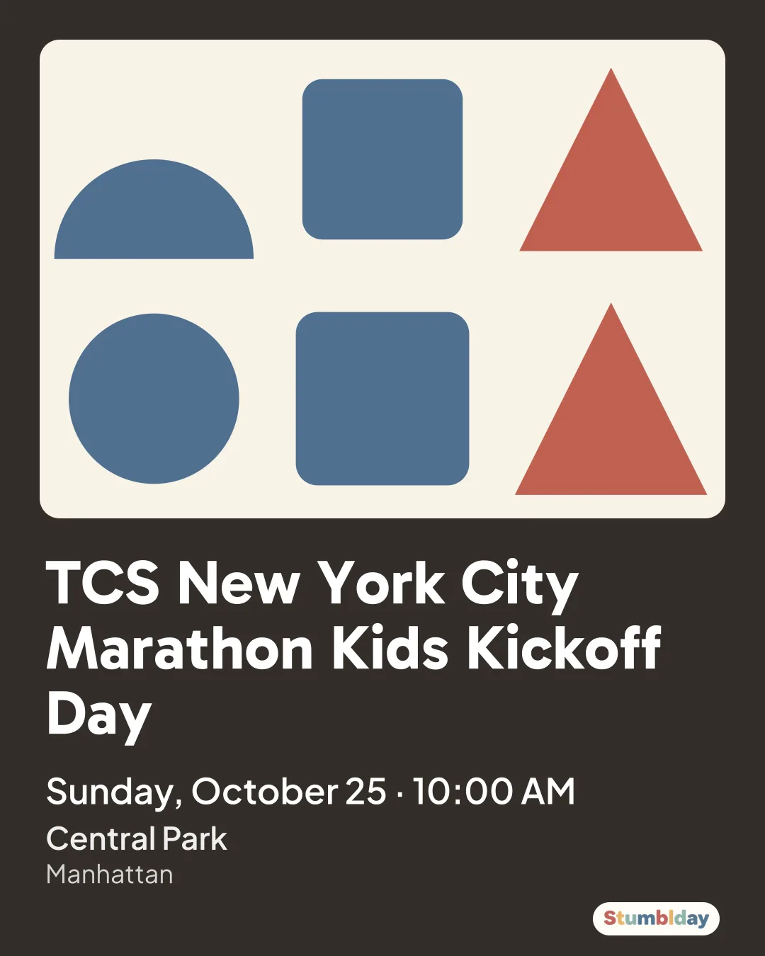 Flyer for TCS New York City Marathon Kids Kickoff Day: Sunday, October 25 · 10:00 AM at Central Park