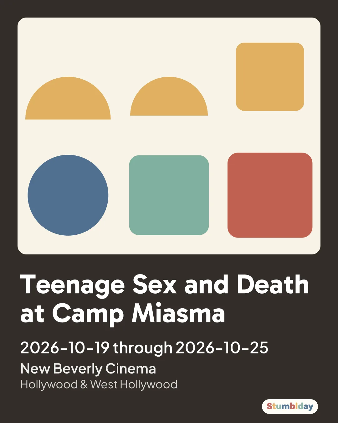 Flyer for Teenage Sex and Death at Camp Miasma: 2026-10-19 through 2026-10-25 at New Beverly Cinema
