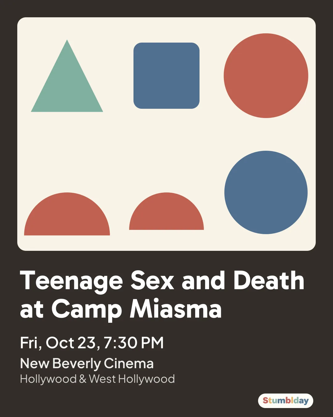 Flyer for Teenage Sex and Death at Camp Miasma: Fri, Oct 23, 7:30 PM at New Beverly Cinema