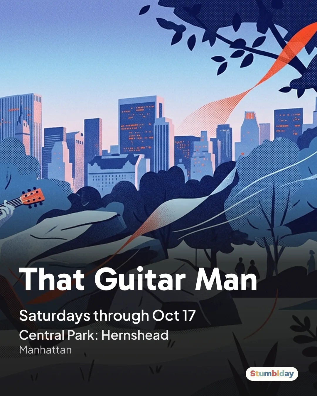 Flyer for That Guitar Man: Saturdays through Oct 17 at Central Park: Hernshead