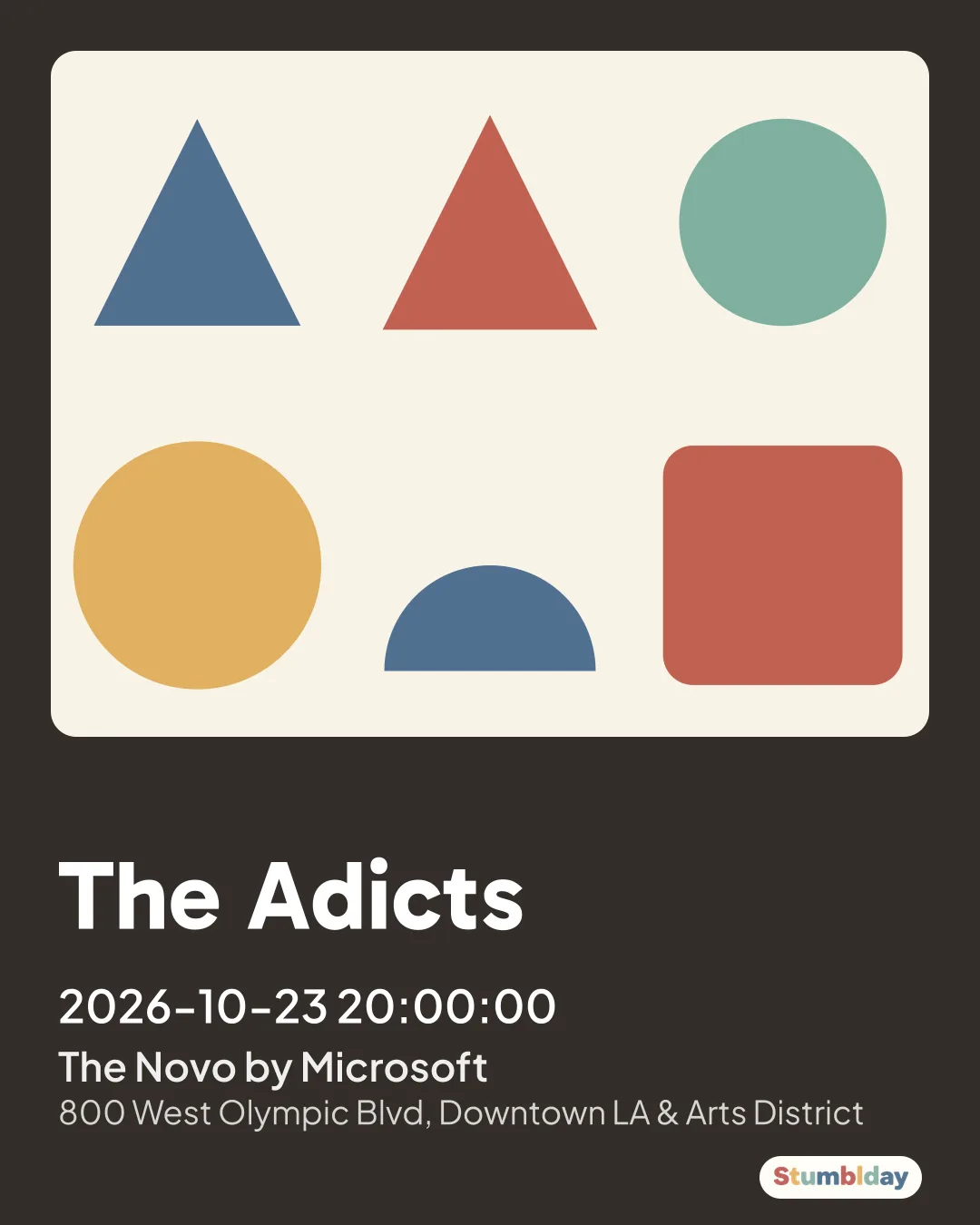 Flyer for The Adicts: 2026-10-23 20:00:00 at The Novo by Microsoft