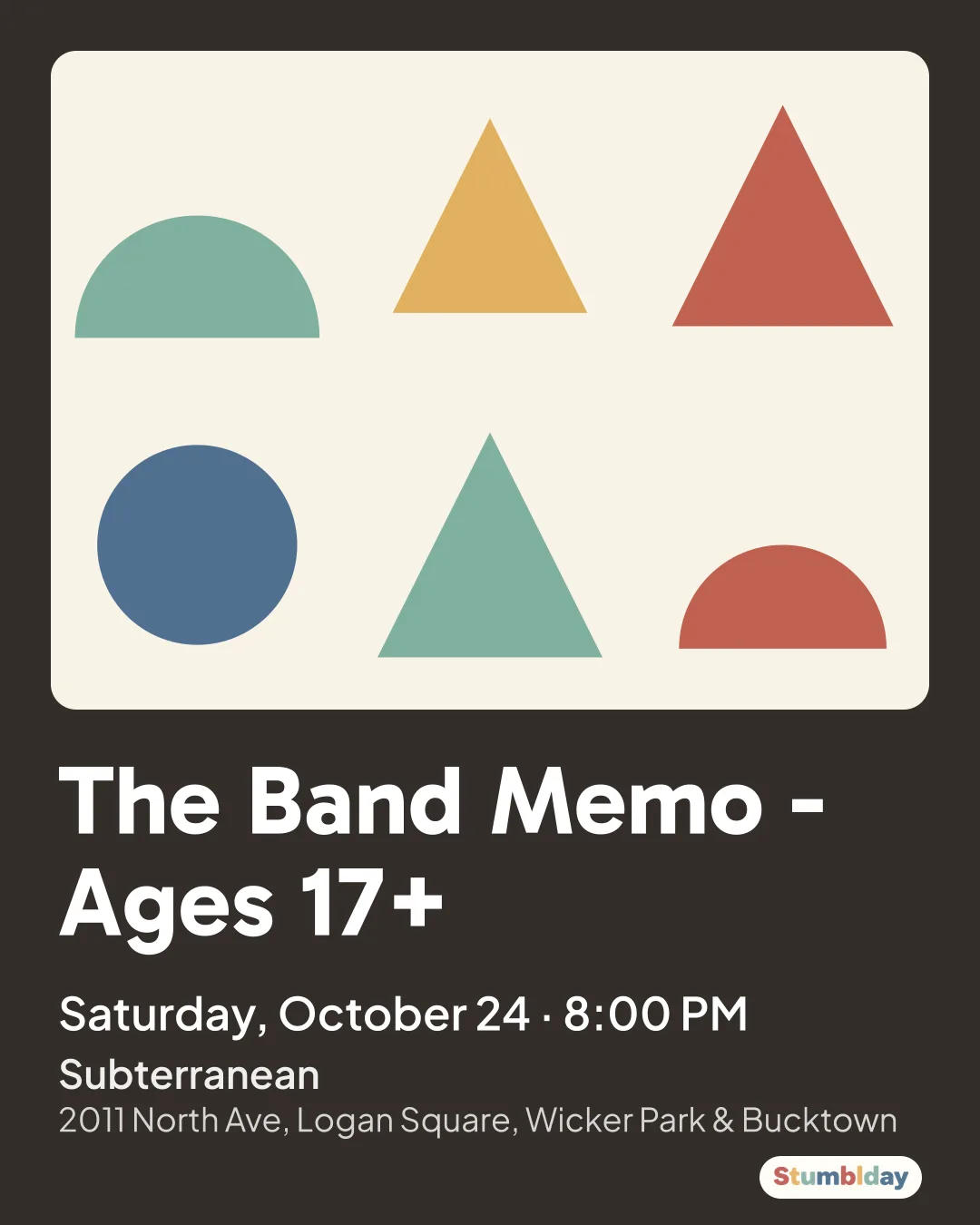 Flyer for The Band Memo - Ages 17+: Saturday, October 24 · 8:00 PM at Subterranean