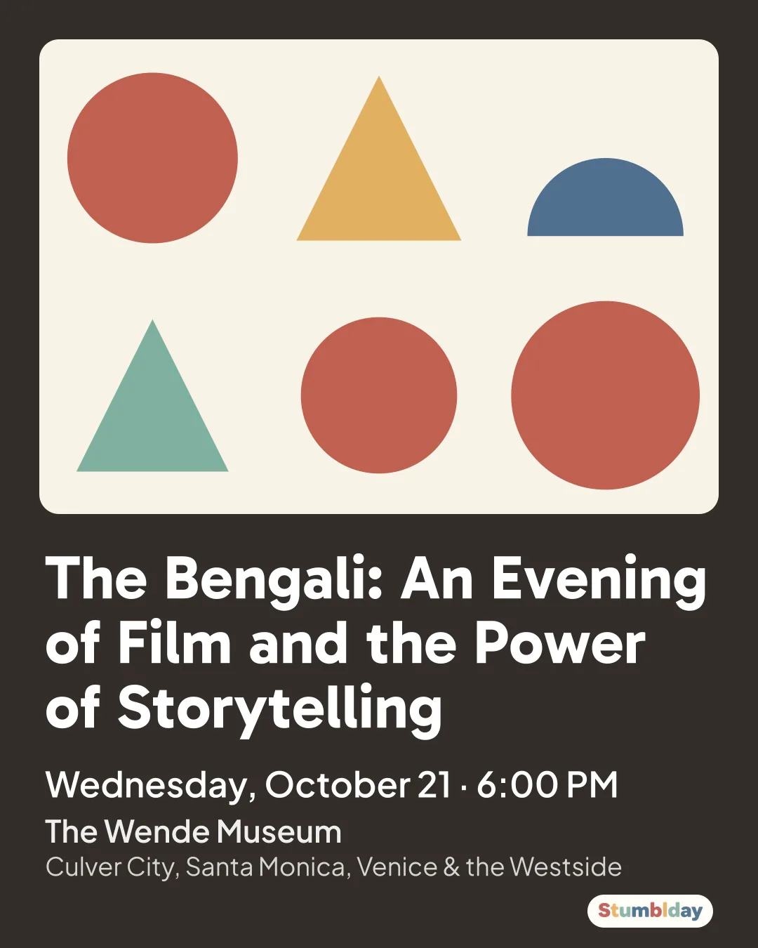 Flyer for The Bengali: An Evening of Film and the Power of Storytelling: Wednesday, October 21 · 6:00 PM at The Wende Museum