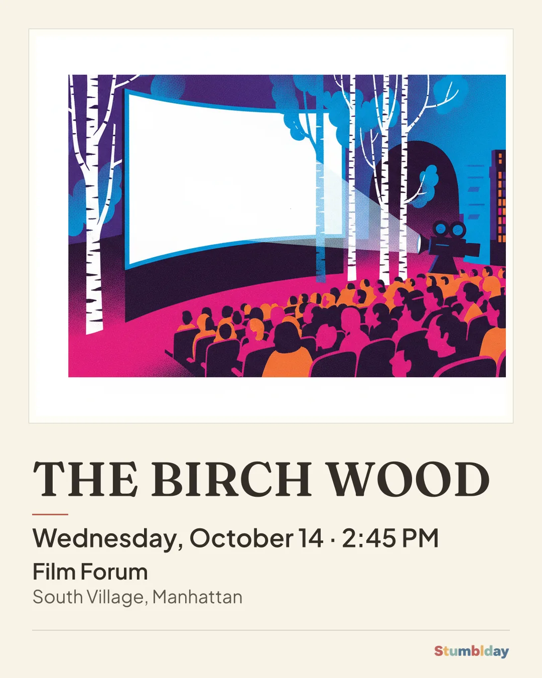 Flyer for THE BIRCH WOOD: Wednesday, October 14 · 2:45 PM at Film Forum