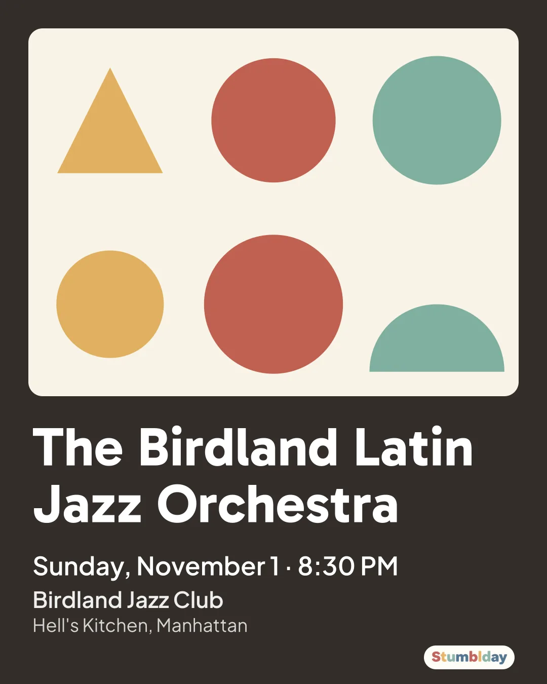 Flyer for The Birdland Latin Jazz Orchestra: Sunday, November 1 · 8:30 PM at Birdland Jazz Club