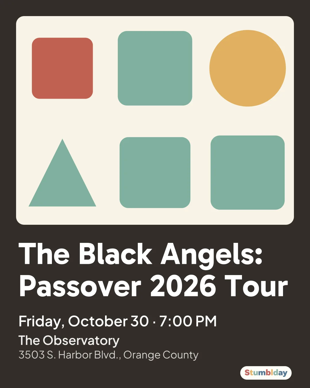 Flyer for The Black Angels: Passover 2026 Tour: Friday, October 30 · 7:00 PM at The Observatory