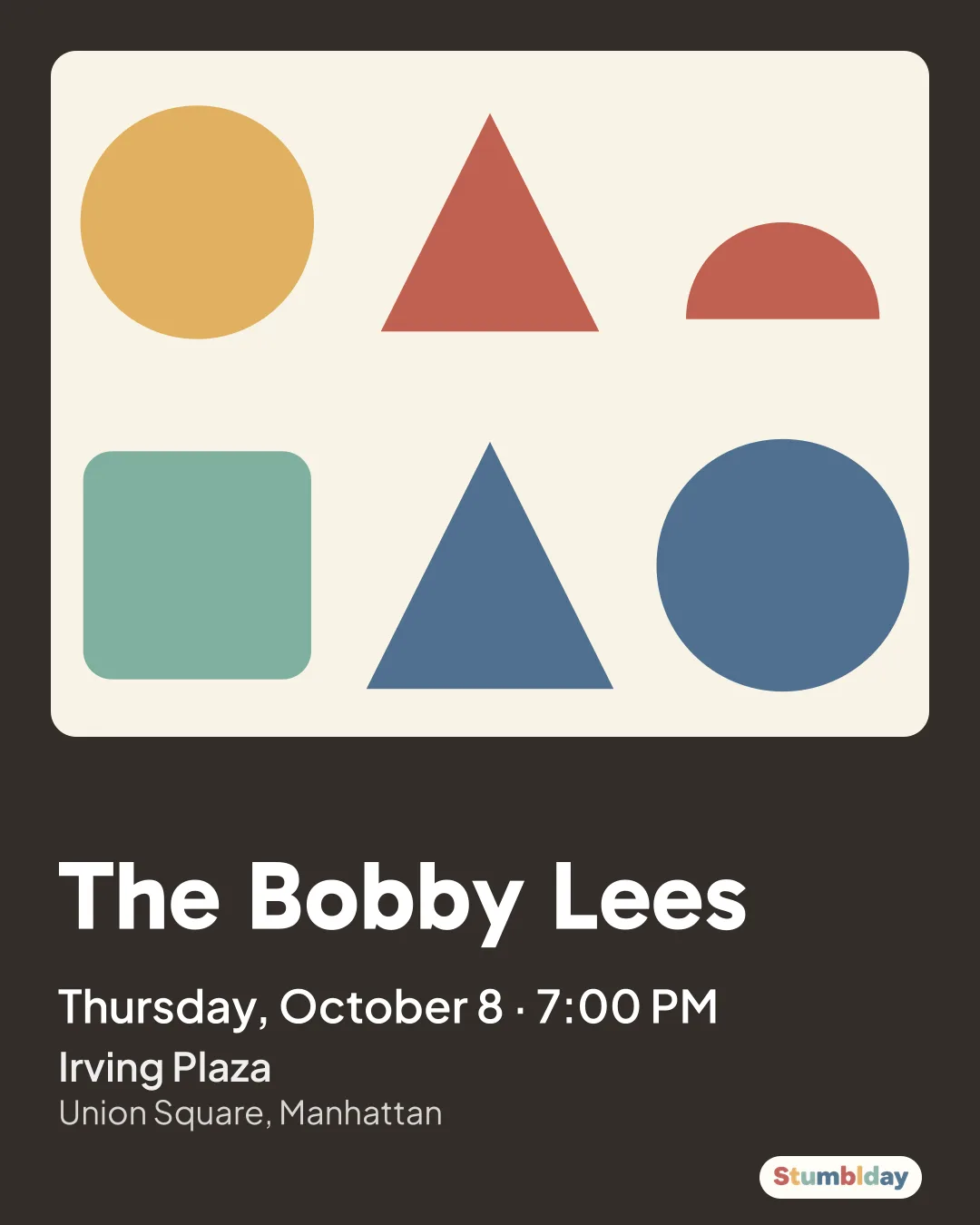 Flyer for The Bobby Lees: Thursday, October 8 · 7:00 PM at Irving Plaza
