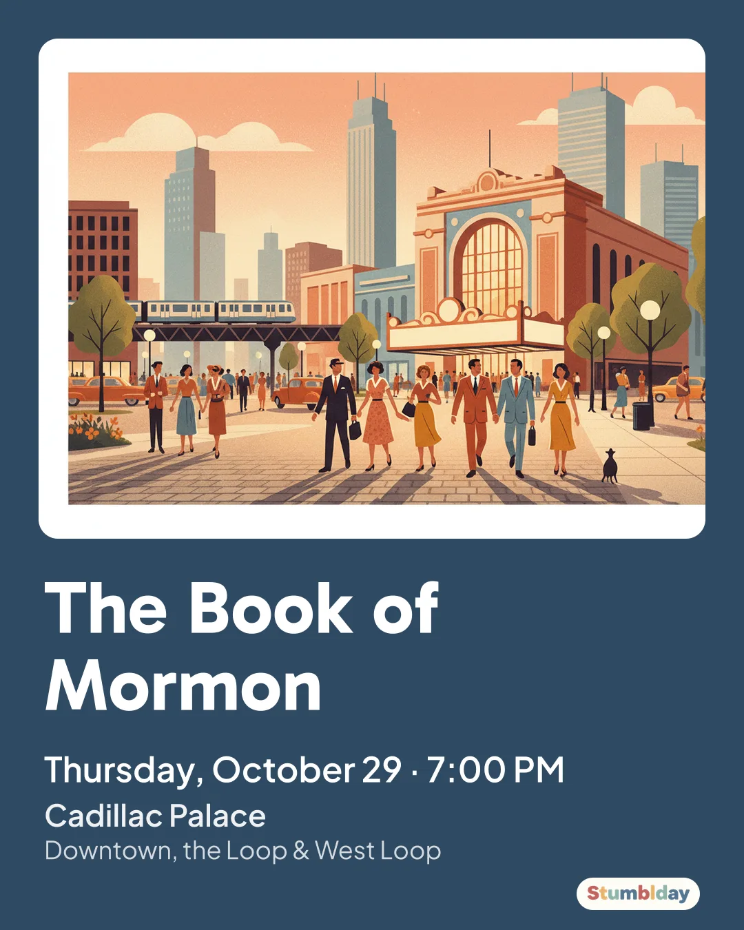 Flyer for The Book of Mormon: Thursday, October 29 · 7:00 PM at Cadillac Palace