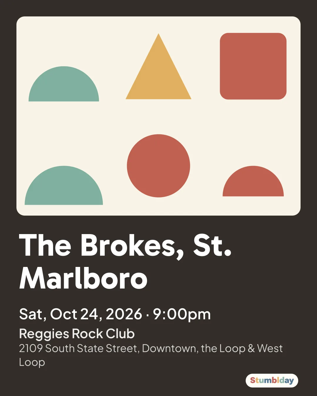 Flyer for The Brokes, St. Marlboro: Sat, Oct 24, 2026 · 9:00pm at Reggies Rock Club