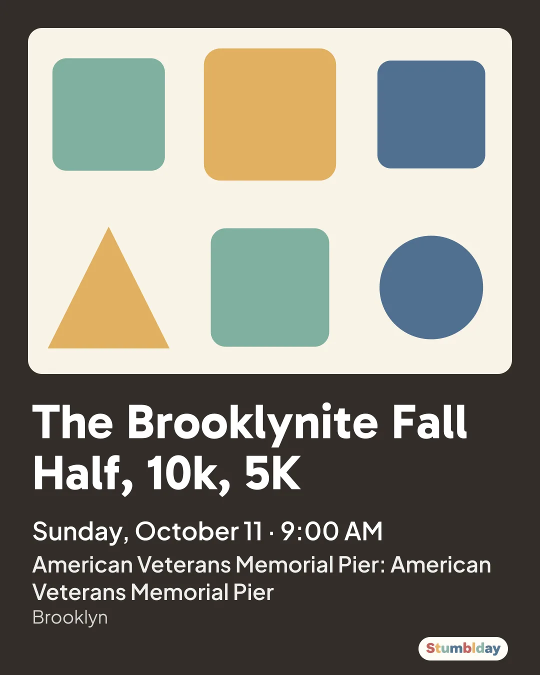 Flyer for The Brooklynite Fall Half, 10k, 5K: Sunday, October 11 · 9:00 AM at American Veterans Memorial Pier: American Veterans Memorial Pier