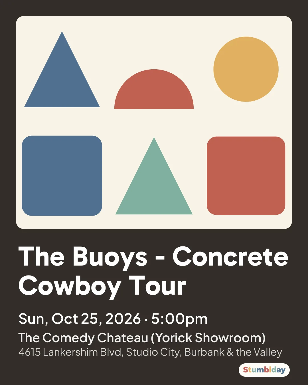 Flyer for The Buoys - Concrete Cowboy Tour: Sun, Oct 25, 2026 · 5:00pm at The Comedy Chateau (Yorick Showroom)