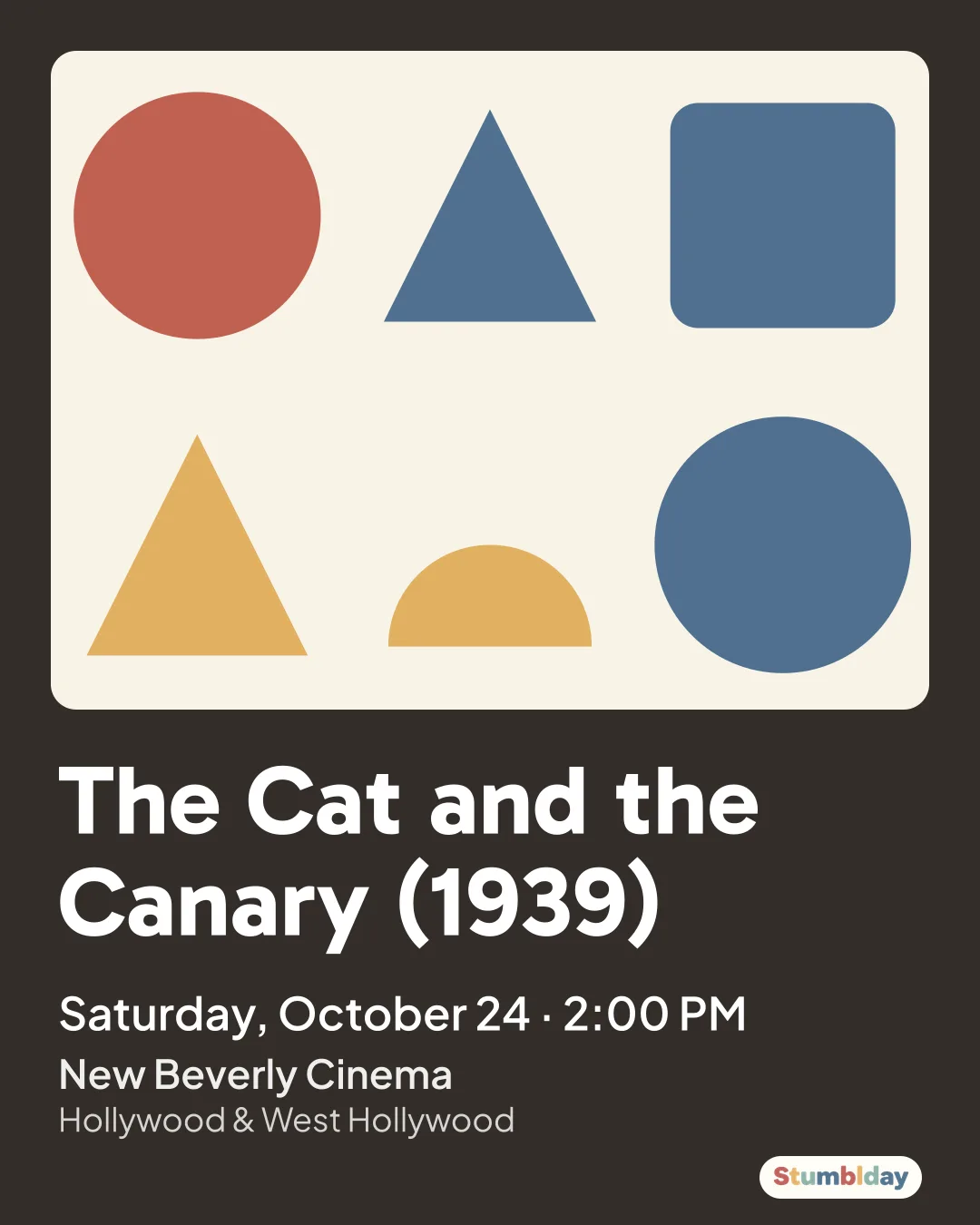 Flyer for The Cat and the Canary (1939): Saturday, October 24 · 2:00 PM at New Beverly Cinema