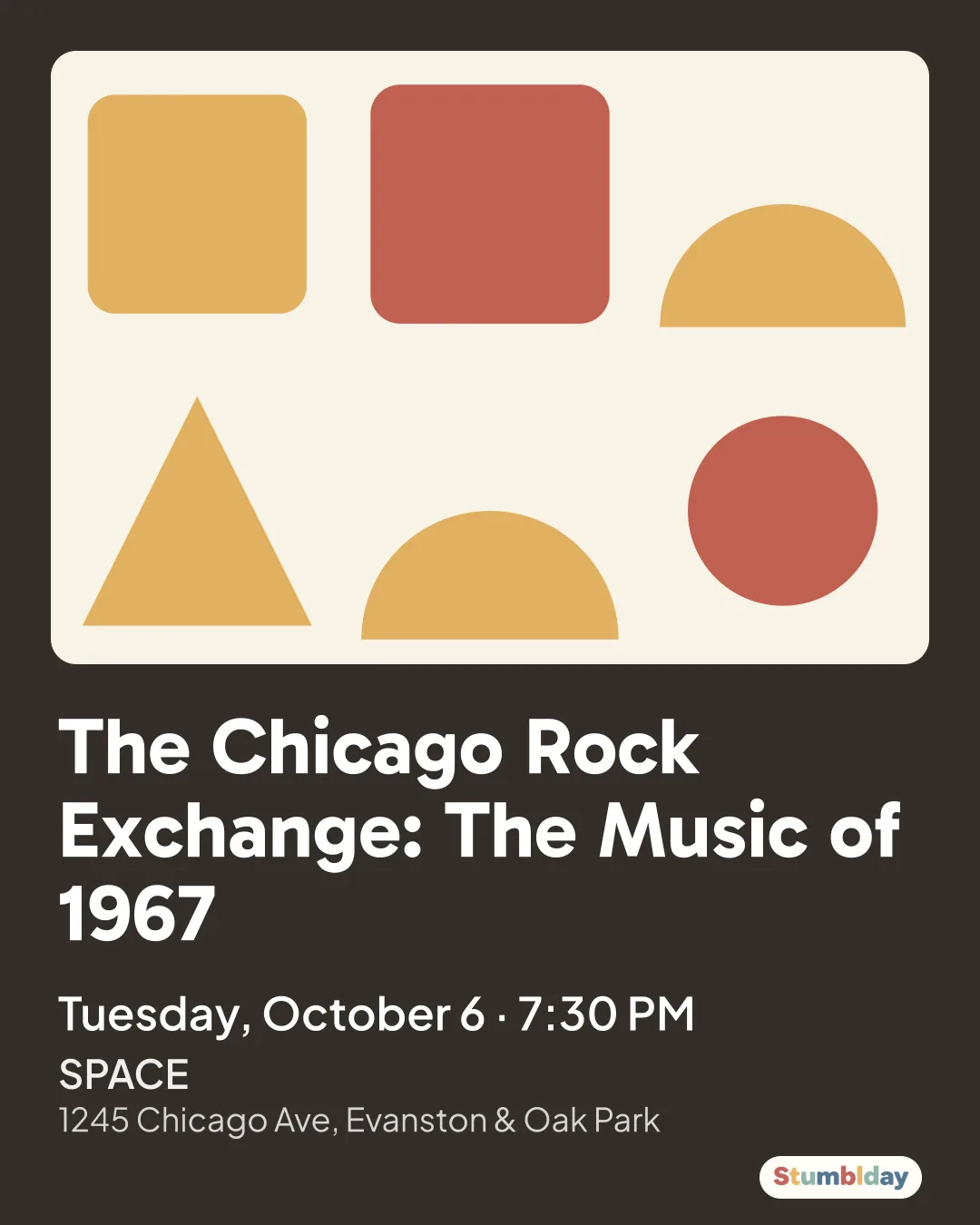 Flyer for The Chicago Rock Exchange: The Music of 1967: Tuesday, October 6 · 7:30 PM at SPACE