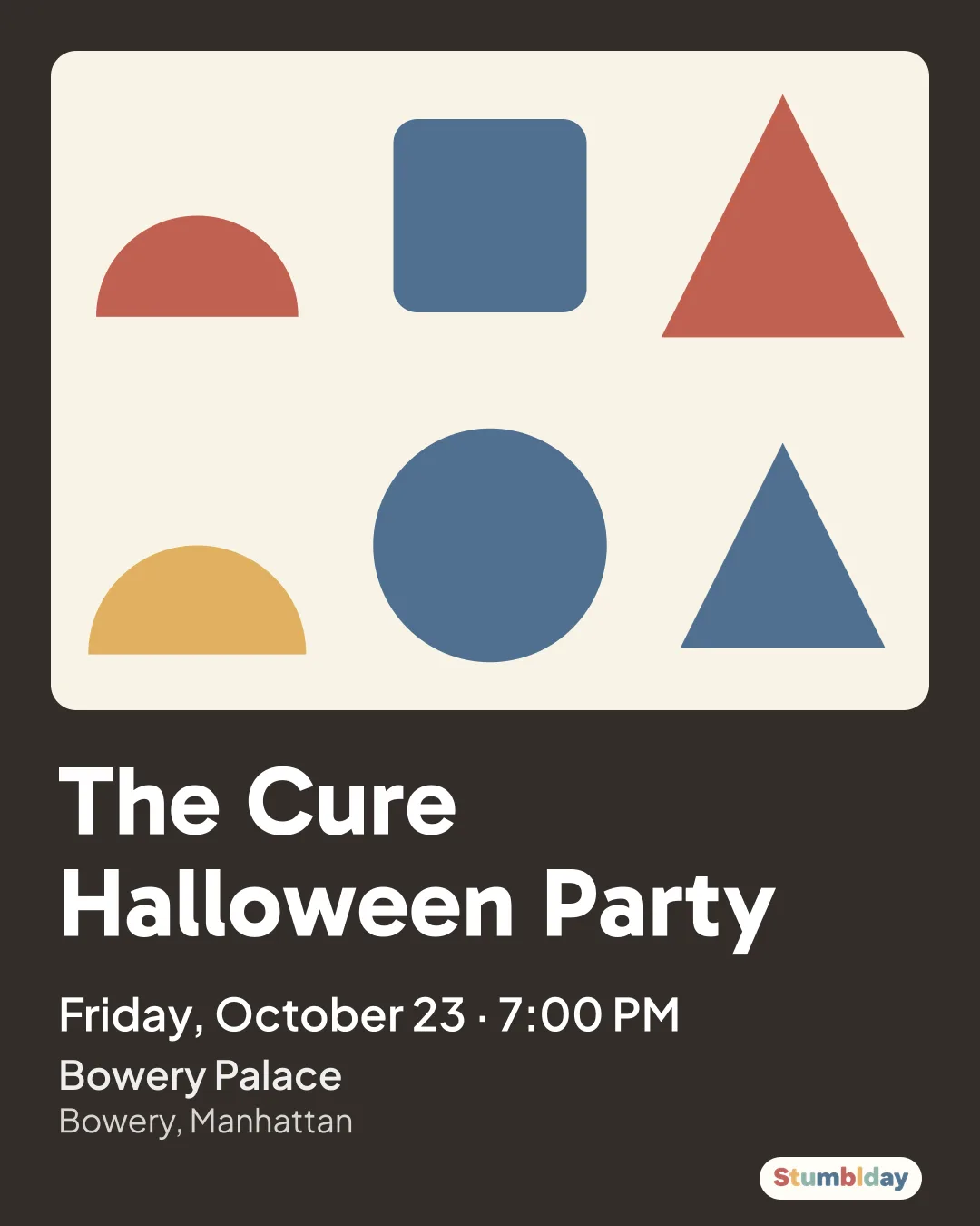 Flyer for The Cure Halloween Party: Friday, October 23 · 7:00 PM at Bowery Palace