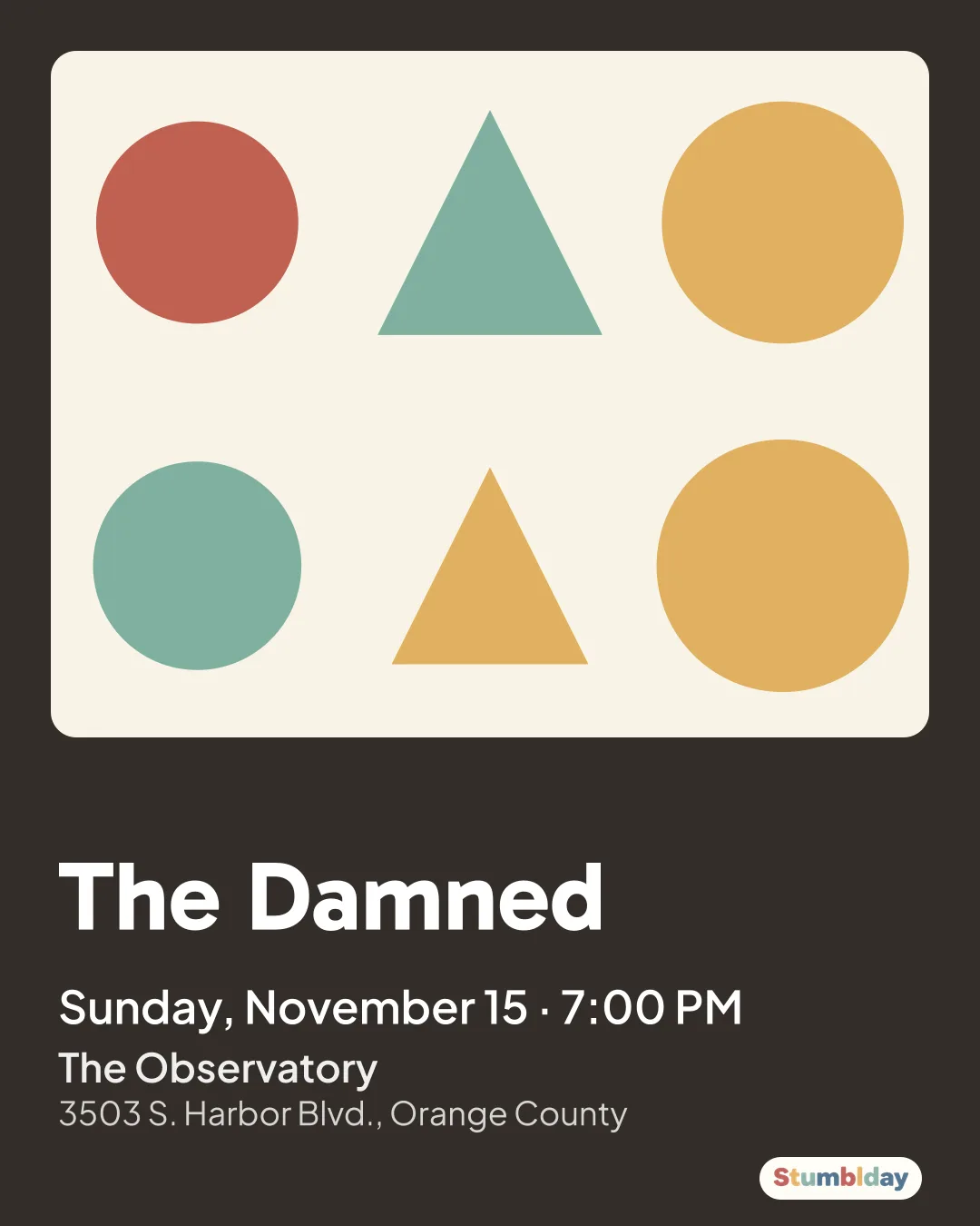 Flyer for The Damned: Sunday, November 15 · 7:00 PM at The Observatory