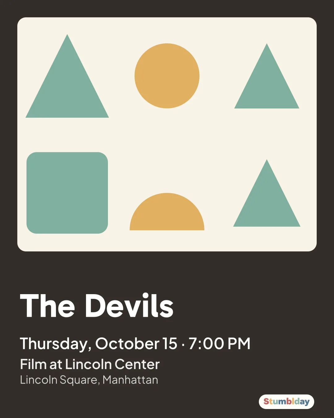 Flyer for The Devils: Thursday, October 15 · 7:00 PM at Film at Lincoln Center
