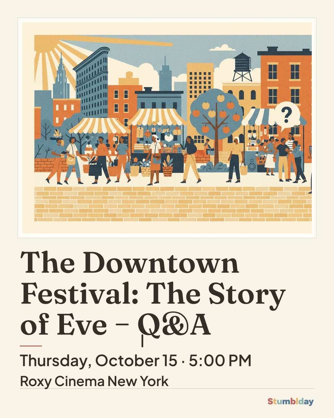 Flyer for The Downtown Festival: The Story of Eve + Q&A: Thursday, October 15 · 5:00 PM at Roxy Cinema New York