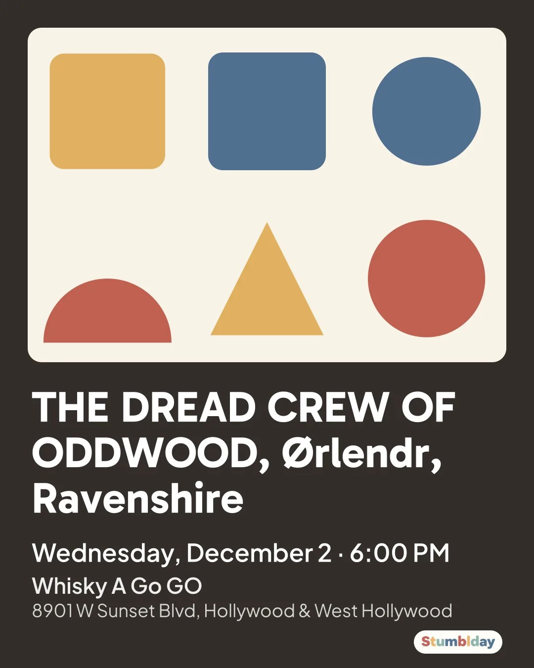 Flyer for THE DREAD CREW OF ODDWOOD, Ørlendr, Ravenshire: Wednesday, December 2 · 6:00 PM at Whisky A Go GO