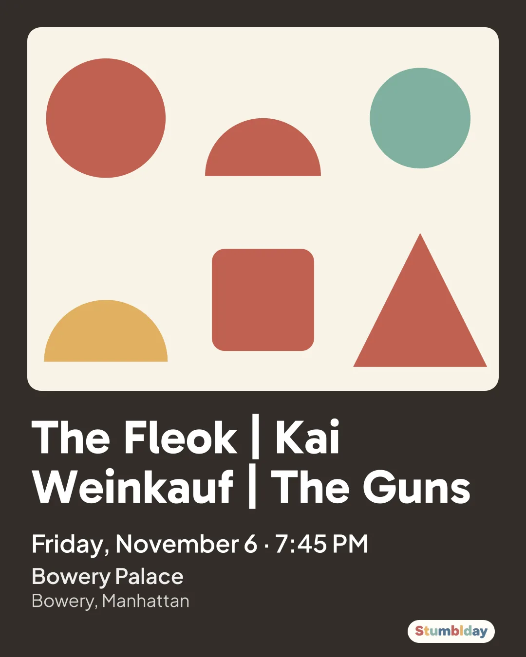 Flyer for The Fleok | Kai Weinkauf | The Guns: Friday, November 6 · 7:45 PM at Bowery Palace
