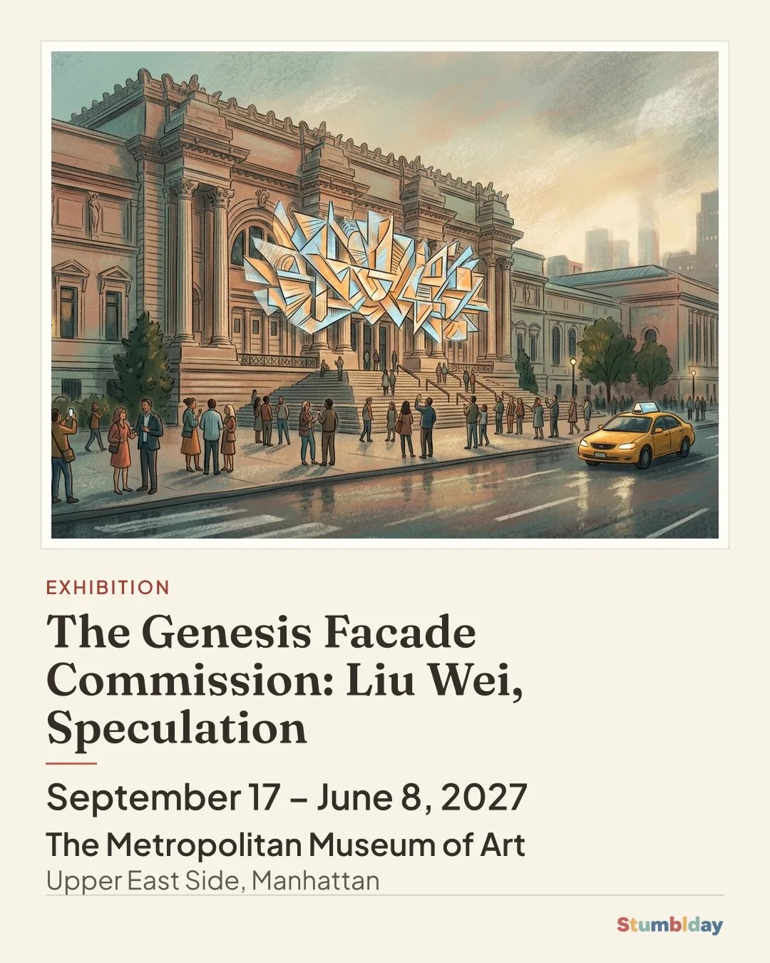 Flyer for The Genesis Facade Commission: Liu Wei, Speculation: September 17 – June 8, 2027 at The Metropolitan Museum of Art