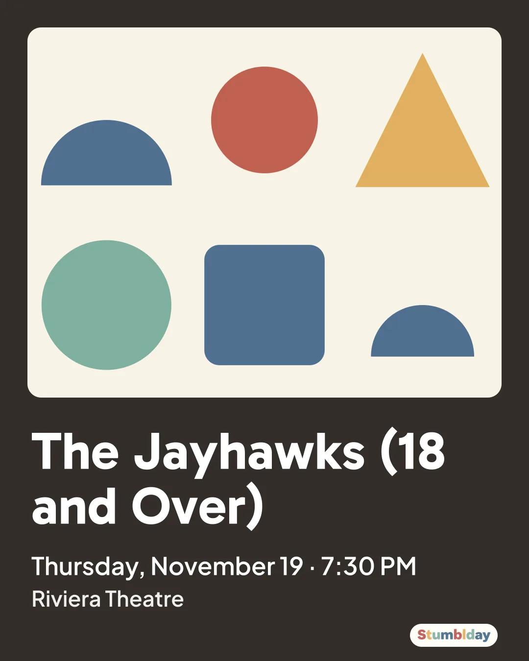 Flyer for The Jayhawks (18 and Over): Thursday, November 19 · 7:30 PM at Riviera Theatre