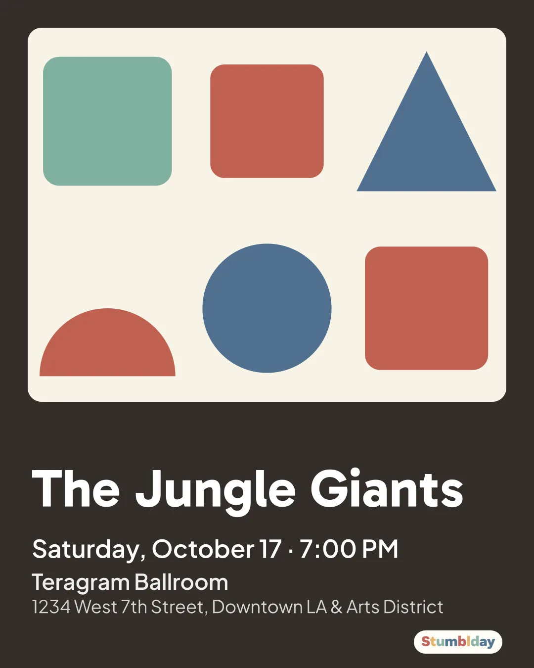 Flyer for The Jungle Giants: Saturday, October 17 · 7:00 PM at Teragram Ballroom
