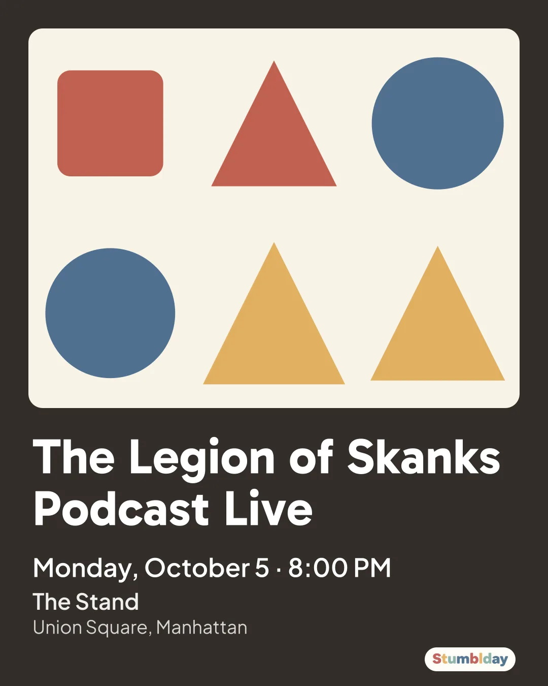 Flyer for The Legion of Skanks Podcast Live: Monday, October 5 · 8:00 PM at The Stand