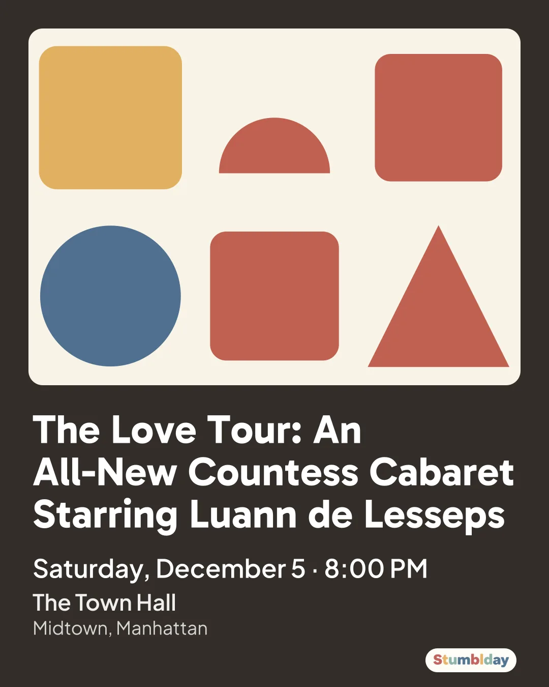 Flyer for The Love Tour: An All-New Countess Cabaret Starring Luann de Lesseps: Saturday, December 5 · 8:00 PM at The Town Hall