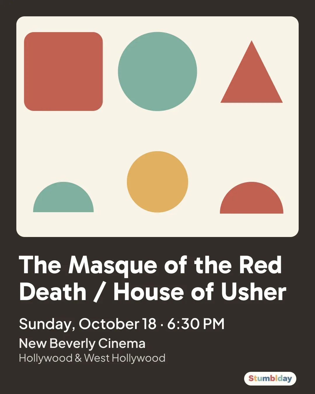 Flyer for The Masque of the Red Death / House of Usher: Sunday, October 18 · 6:30 PM at New Beverly Cinema