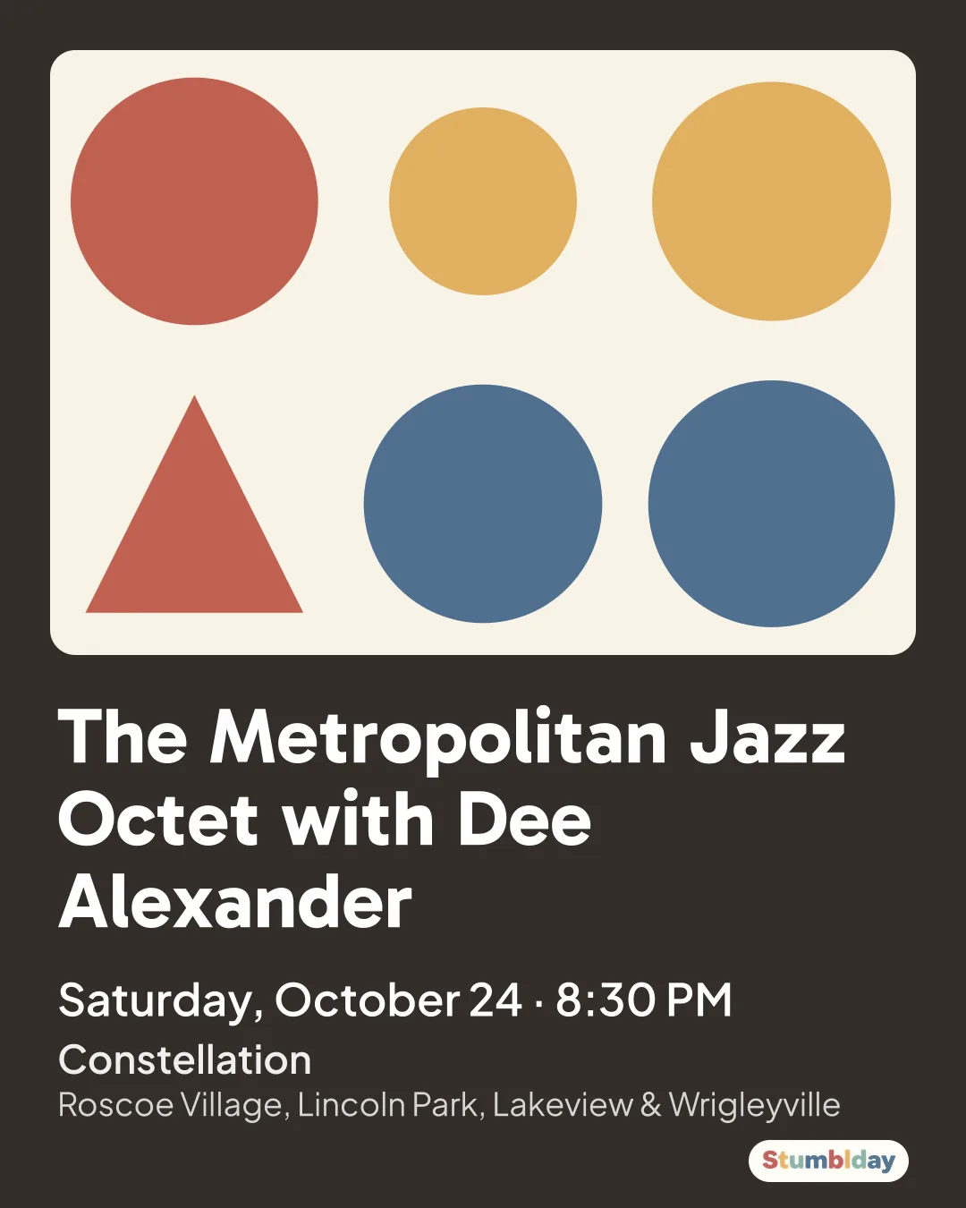 Flyer for The Metropolitan Jazz Octet with Dee Alexander: Saturday, October 24 · 8:30 PM at Constellation