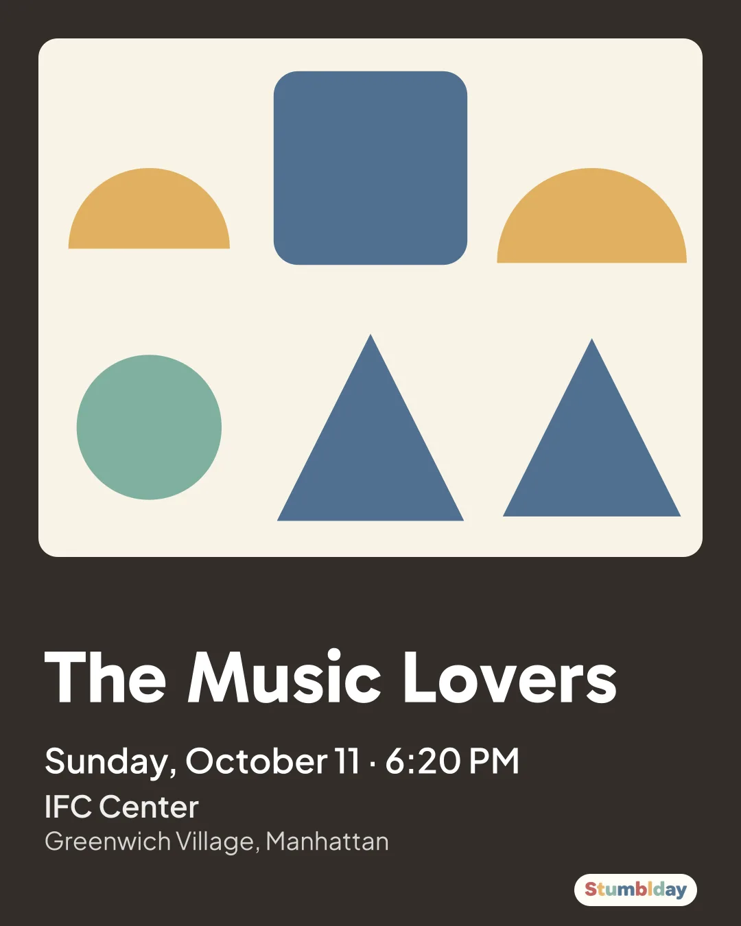 Flyer for The Music Lovers: Sunday, October 11 · 6:20 PM at IFC Center