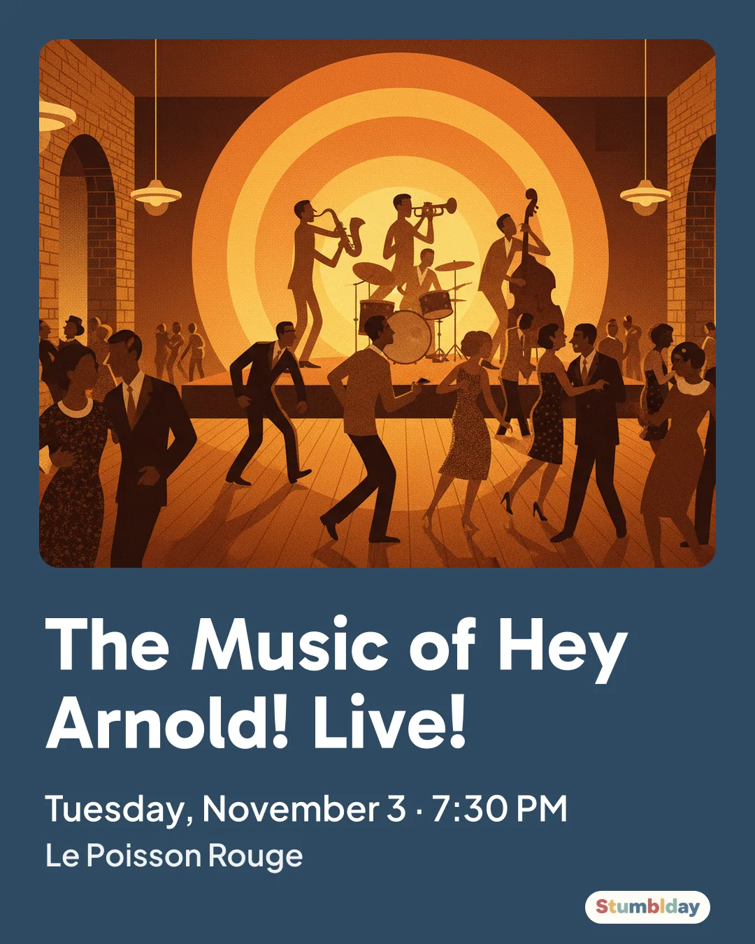 Flyer for The Music of Hey Arnold! Live!: Tuesday, November 3 · 7:30 PM at Le Poisson Rouge