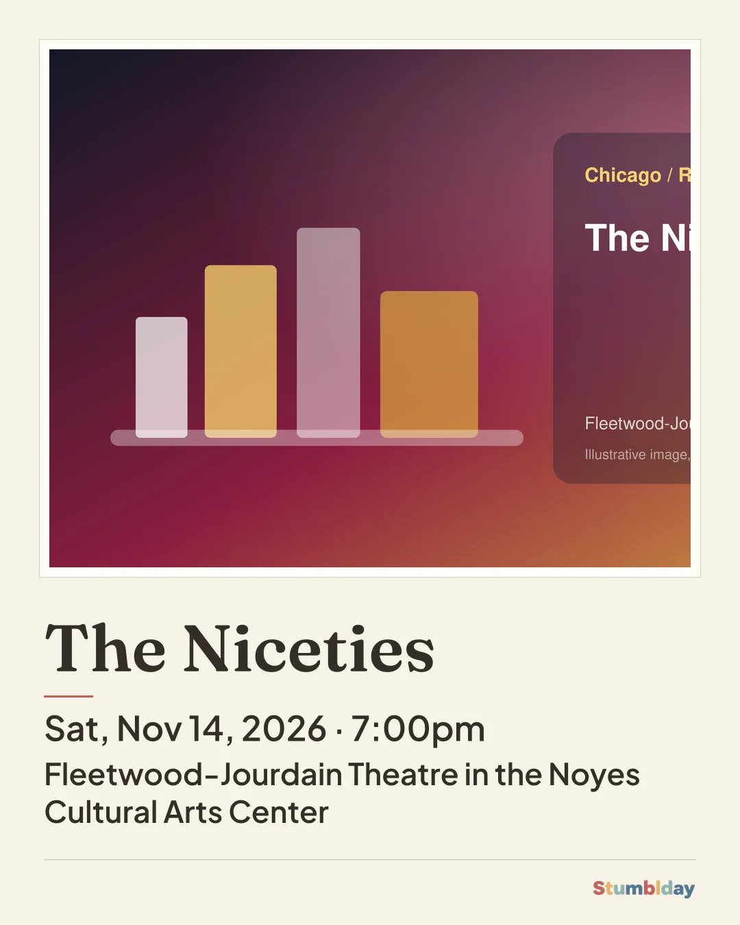 Flyer for The Niceties: Sat, Nov 14, 2026 · 7:00pm at Fleetwood-Jourdain Theatre in the Noyes Cultural Arts Center