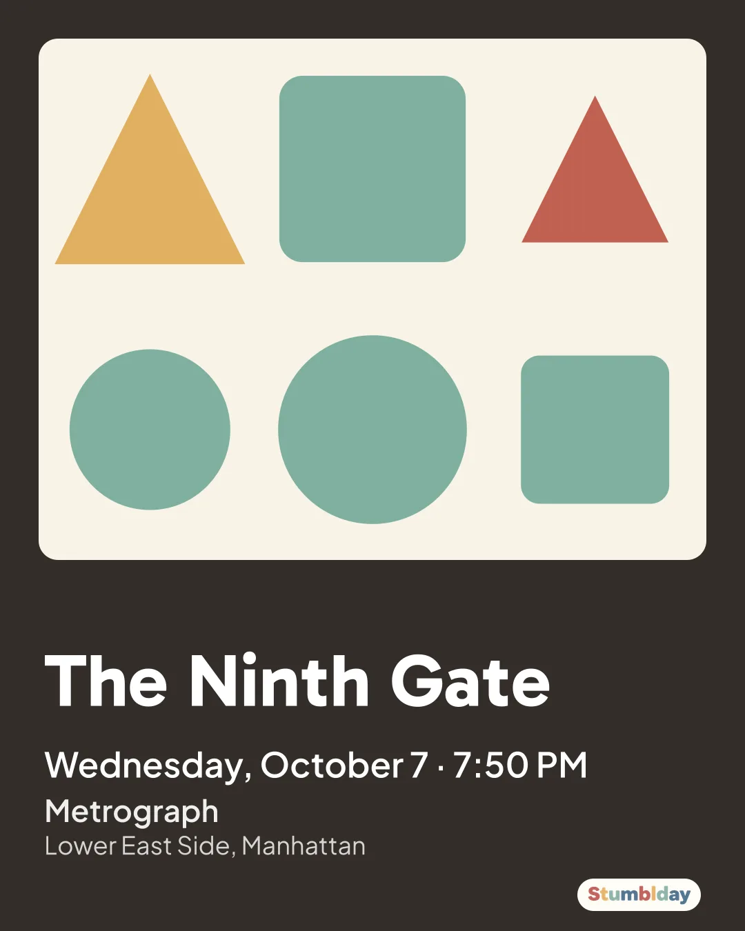 Flyer for The Ninth Gate: Wednesday, October 7 · 7:50 PM at Metrograph