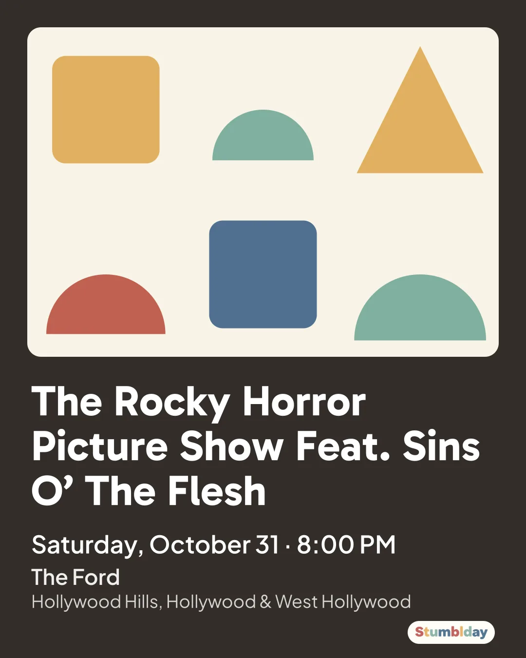 Flyer for The Rocky Horror Picture Show Feat. Sins O’ The Flesh: Saturday, October 31 · 8:00 PM at The Ford