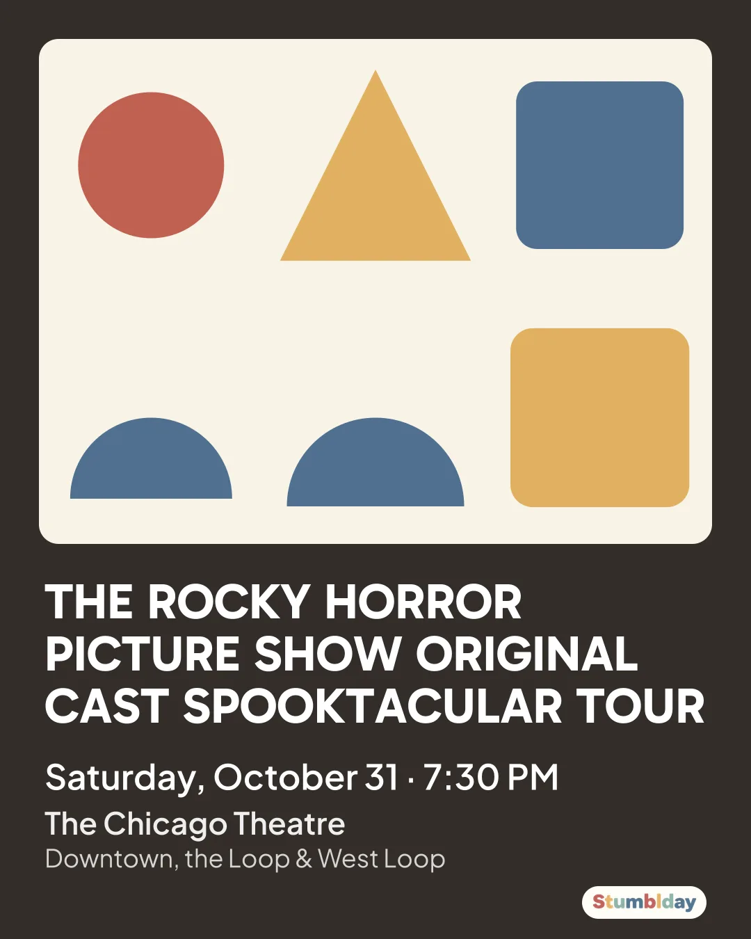 Flyer for THE ROCKY HORROR PICTURE SHOW ORIGINAL CAST SPOOKTACULAR TOUR: Saturday, October 31 · 7:30 PM at The Chicago Theatre