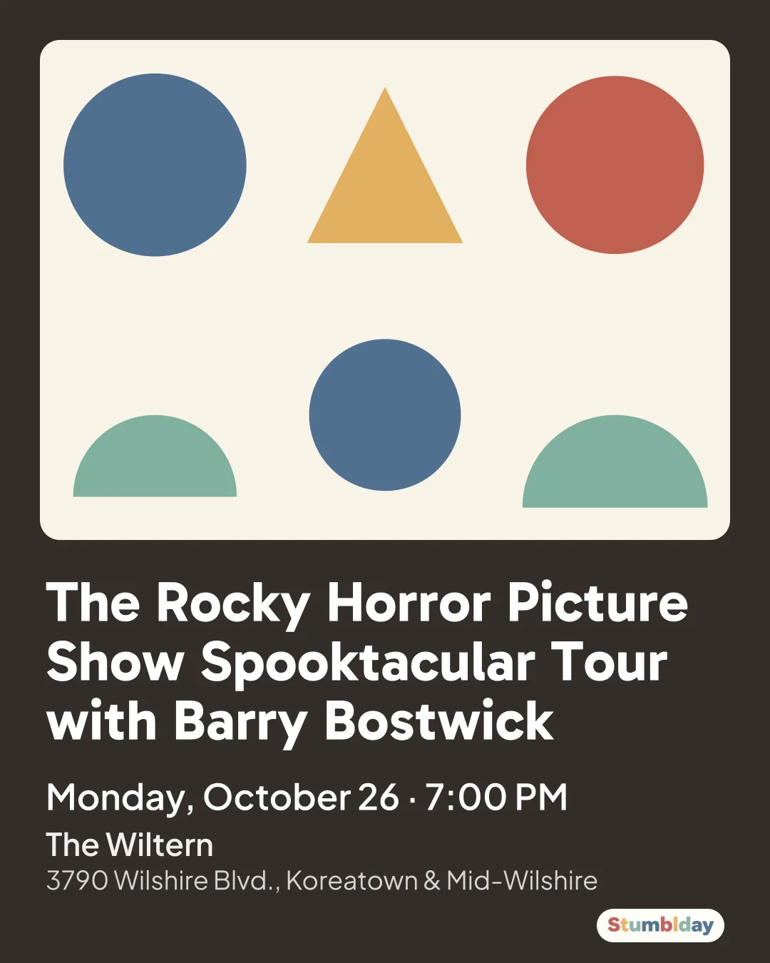Flyer for The Rocky Horror Picture Show Spooktacular Tour with Barry Bostwick: Monday, October 26 · 7:00 PM at The Wiltern