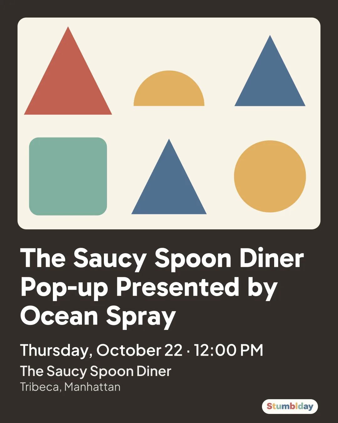 Flyer for The Saucy Spoon Diner Pop-up Presented by Ocean Spray: Thursday, October 22 · 12:00 PM at The Saucy Spoon Diner