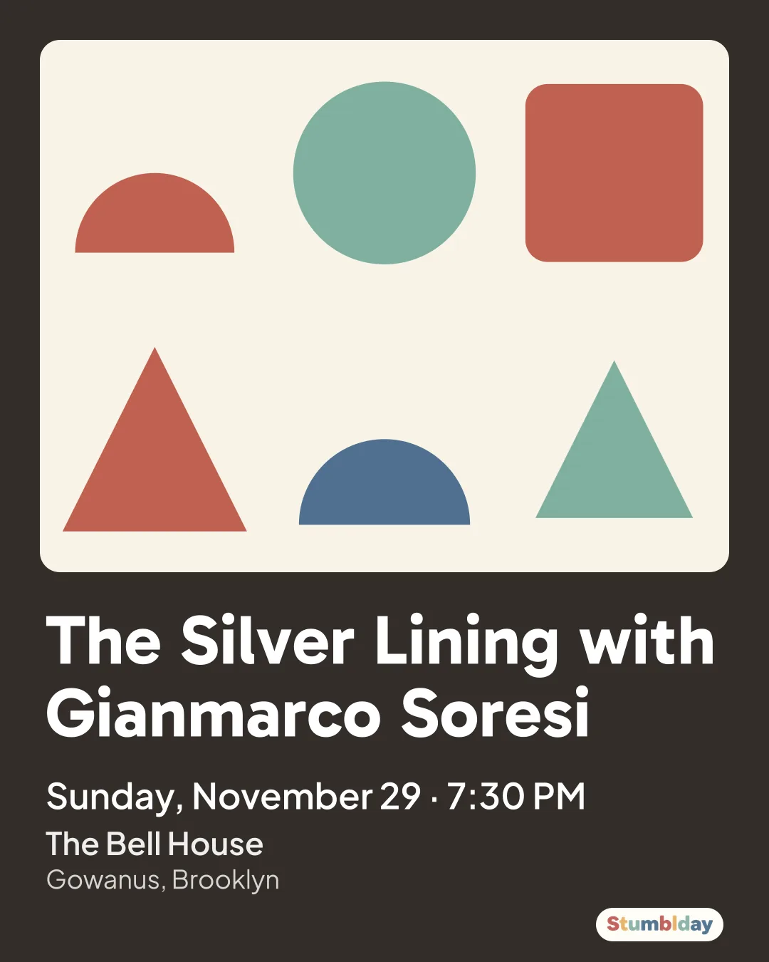 Flyer for The Silver Lining with Gianmarco Soresi: Sunday, November 29 · 7:30 PM at The Bell House
