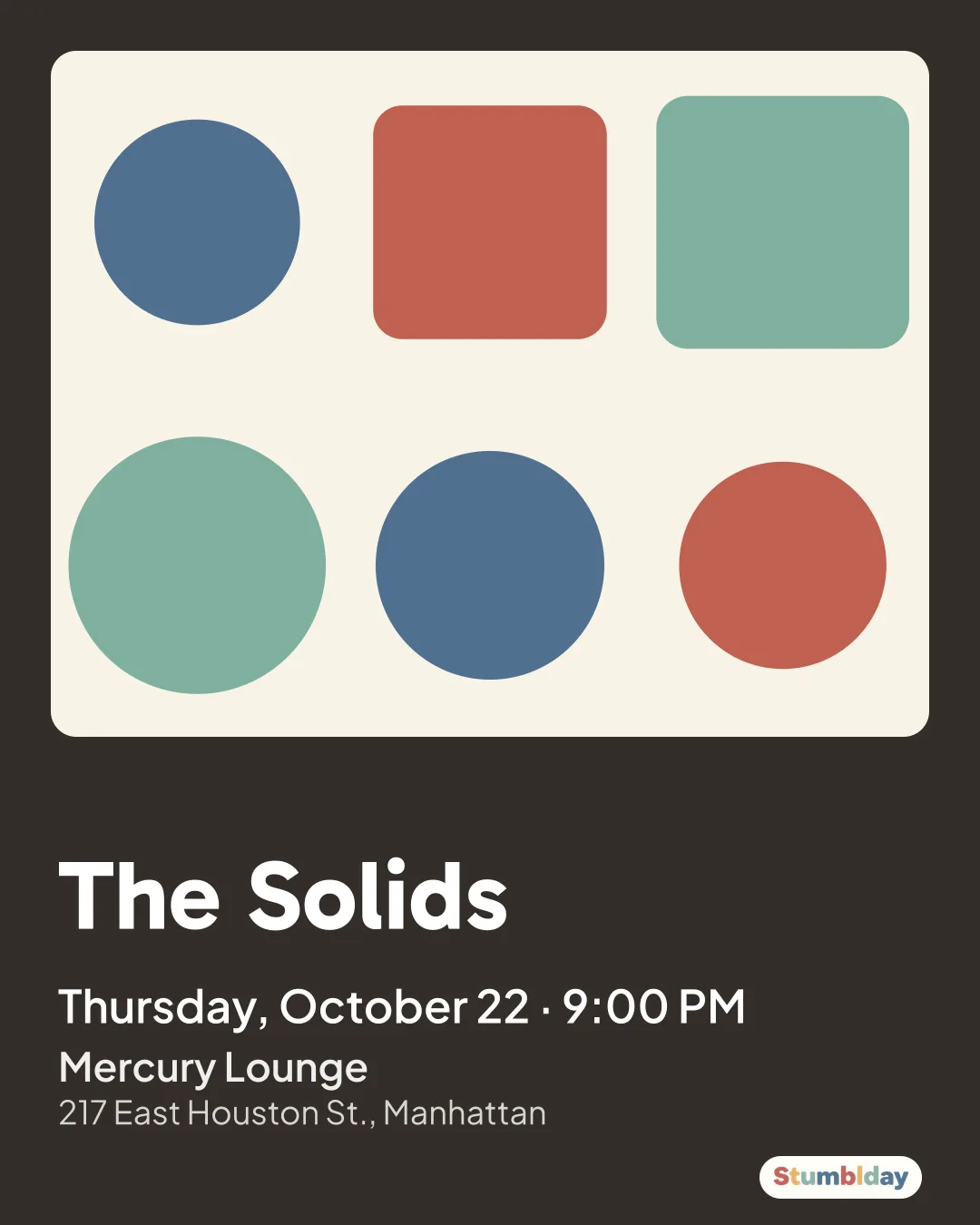 Flyer for The Solids: Thursday, October 22 · 9:00 PM at Mercury Lounge