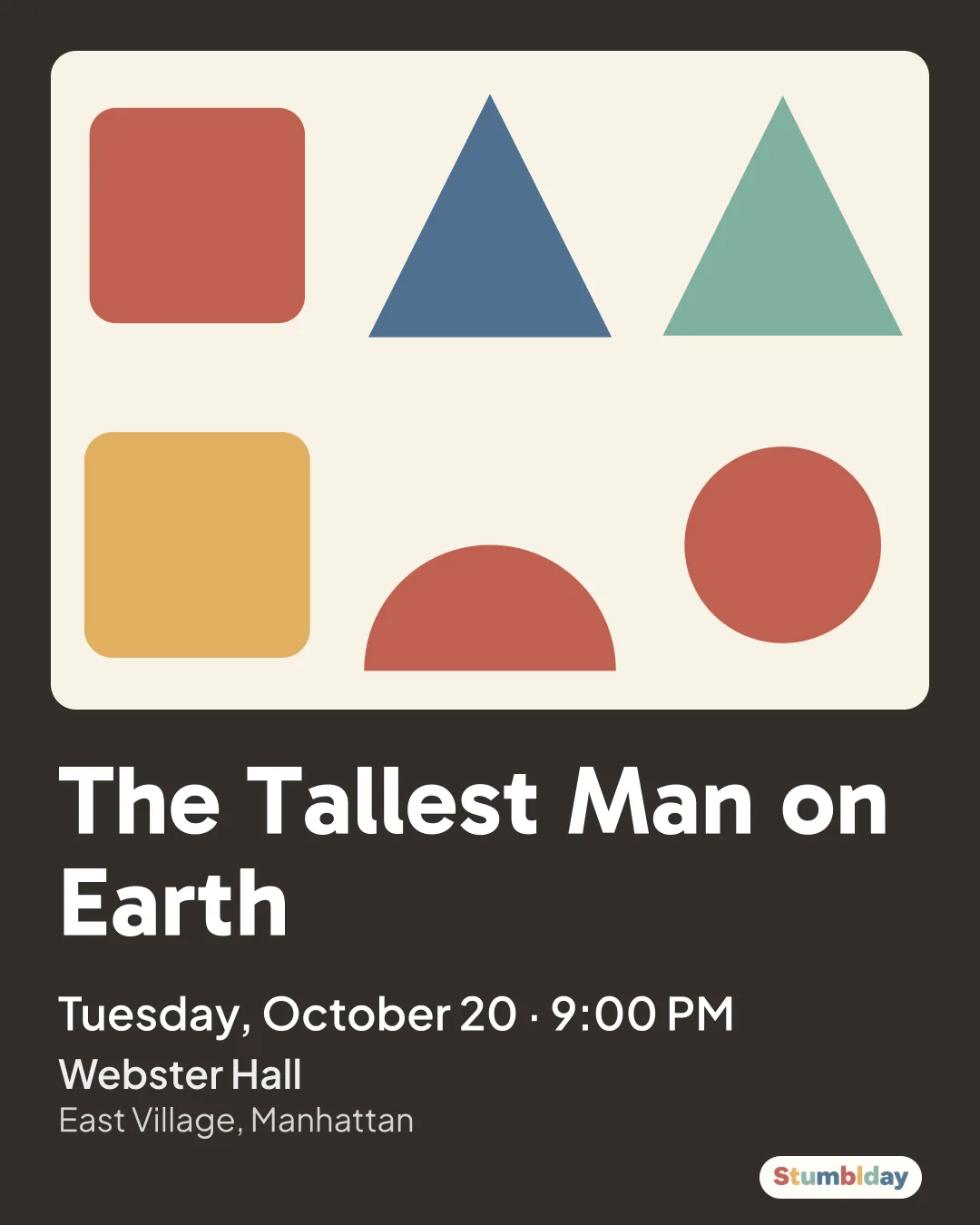 Flyer for The Tallest Man on Earth: Tuesday, October 20 · 9:00 PM at Webster Hall