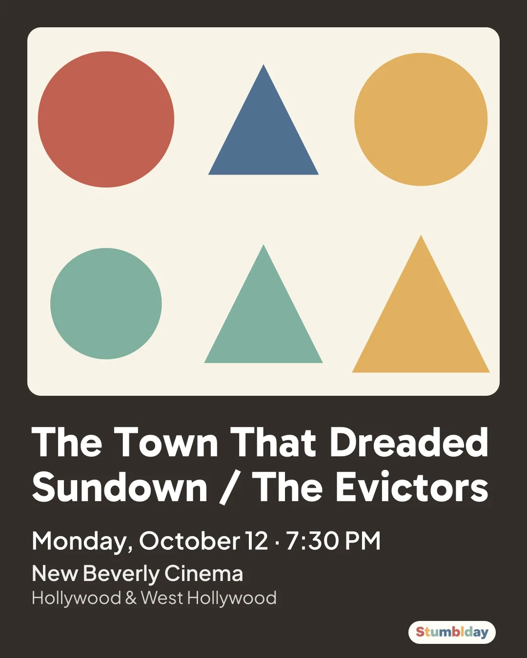 Flyer for The Town That Dreaded Sundown / The Evictors: Monday, October 12 · 7:30 PM at New Beverly Cinema