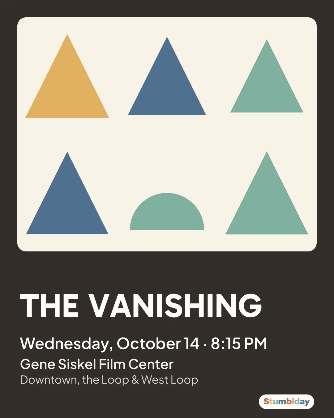 Flyer for THE VANISHING: Wednesday, October 14 · 8:15 PM at Gene Siskel Film Center