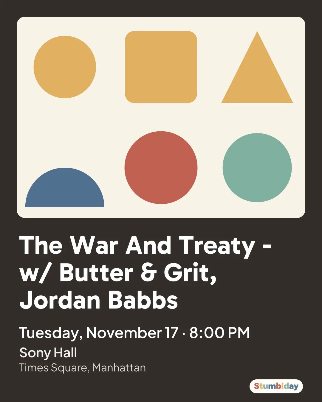 Flyer for The War And Treaty - w/ Butter & Grit, Jordan Babbs: Tuesday, November 17 · 8:00 PM at Sony Hall