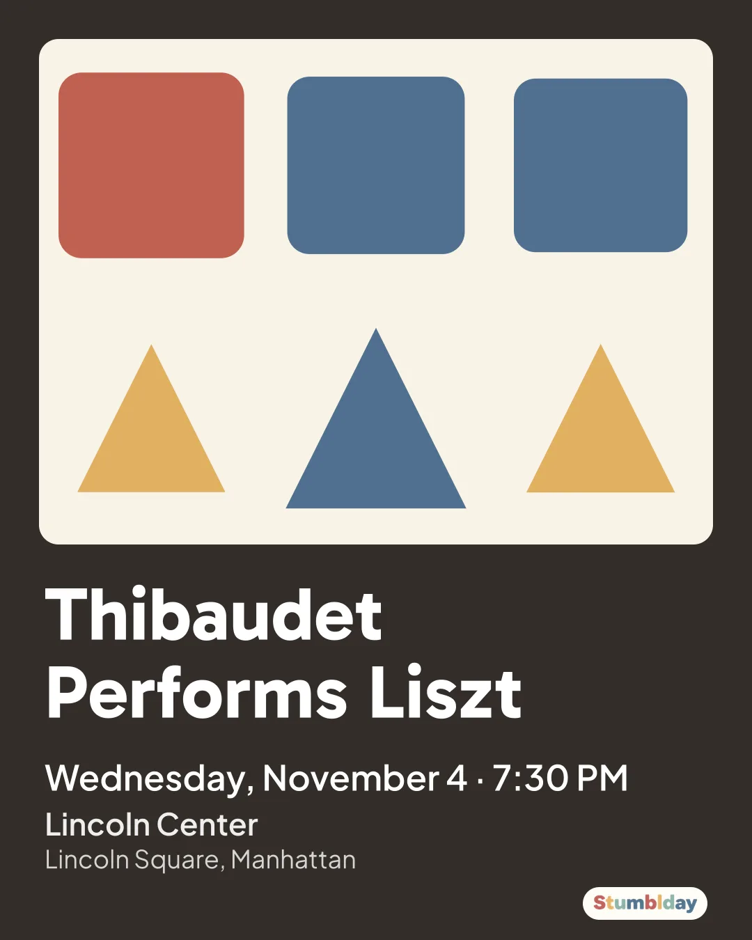 Flyer for Thibaudet Performs Liszt: Wednesday, November 4 · 7:30 PM at Lincoln Center