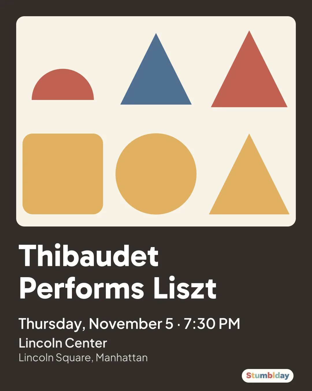 Flyer for Thibaudet Performs Liszt: Thursday, November 5 · 7:30 PM at Lincoln Center