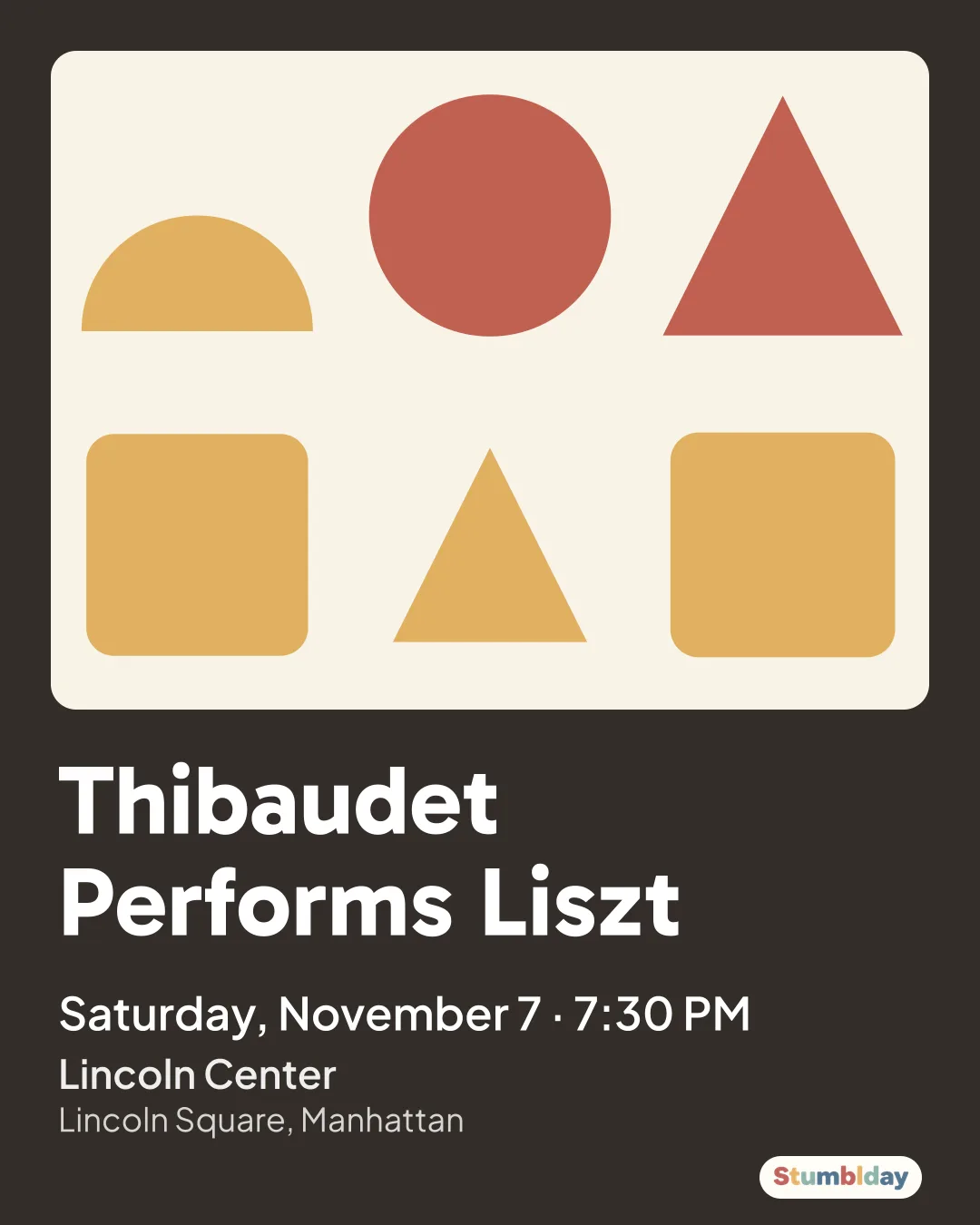 Flyer for Thibaudet Performs Liszt: Saturday, November 7 · 7:30 PM at Lincoln Center