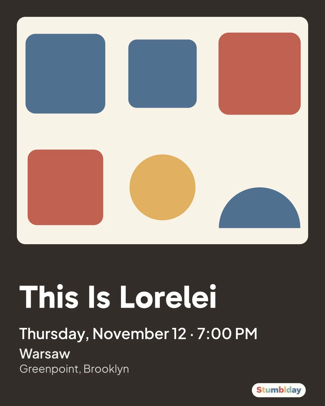 Flyer for This Is Lorelei: Thursday, November 12 · 7:00 PM at Warsaw