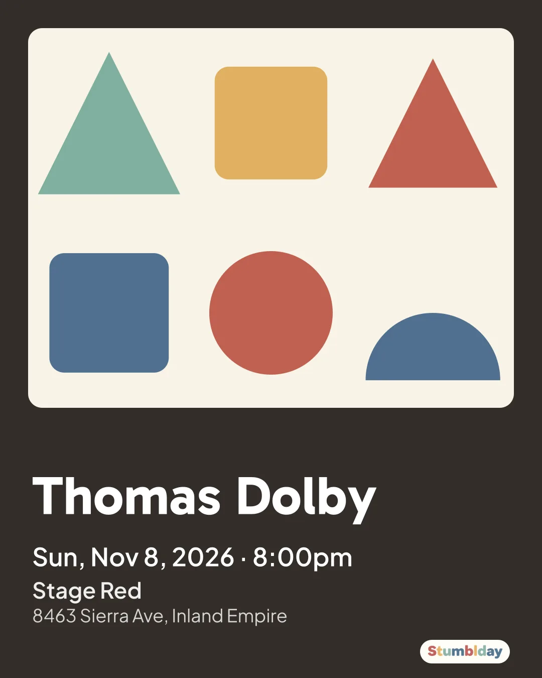 Flyer for Thomas Dolby: Sun, Nov 8, 2026 · 8:00pm at Stage Red
