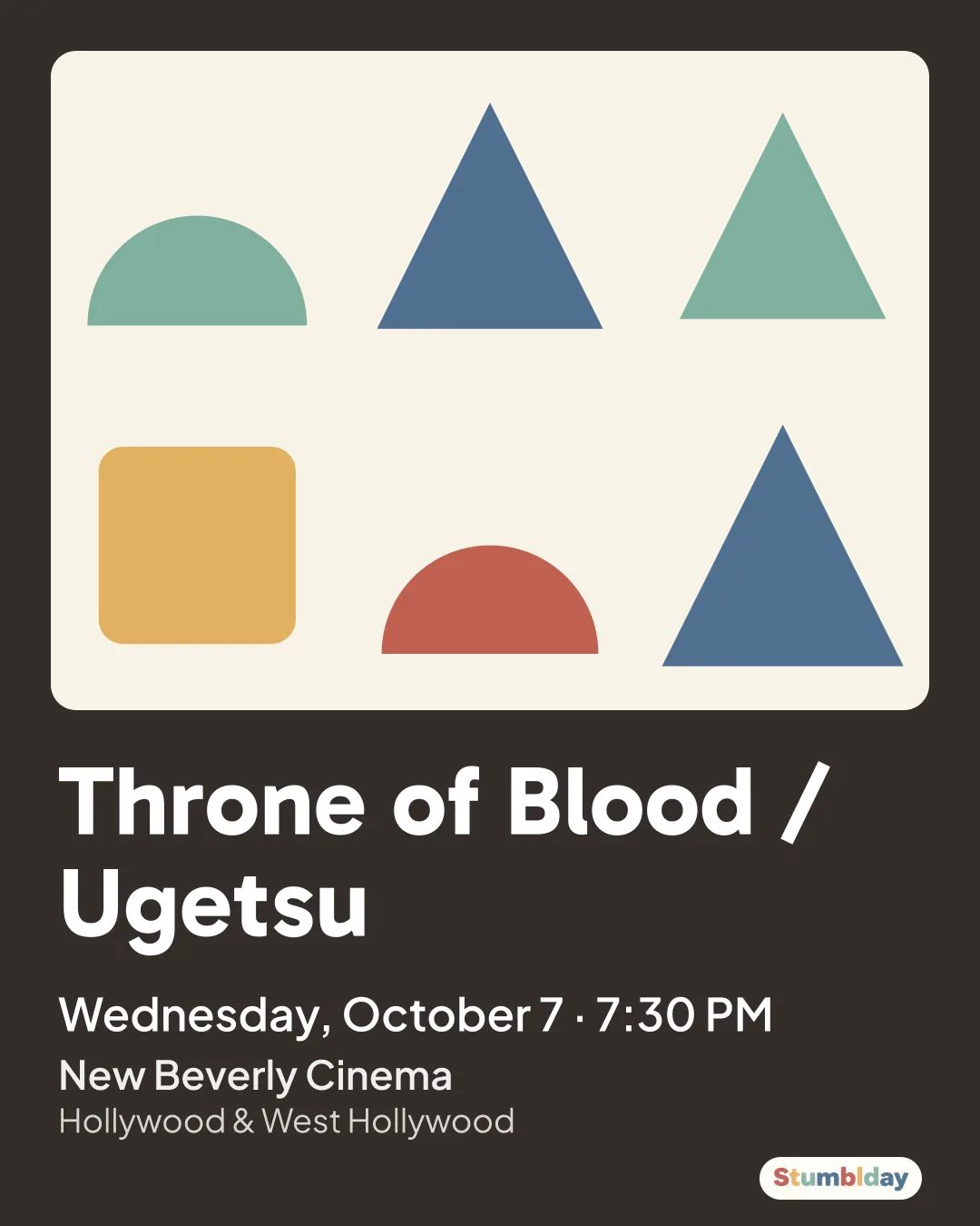 Flyer for Throne of Blood / Ugetsu: Thursday, October 8 · 7:30 PM at New Beverly Cinema